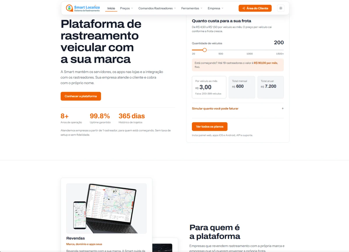 Página inicial do site Smart Localiza