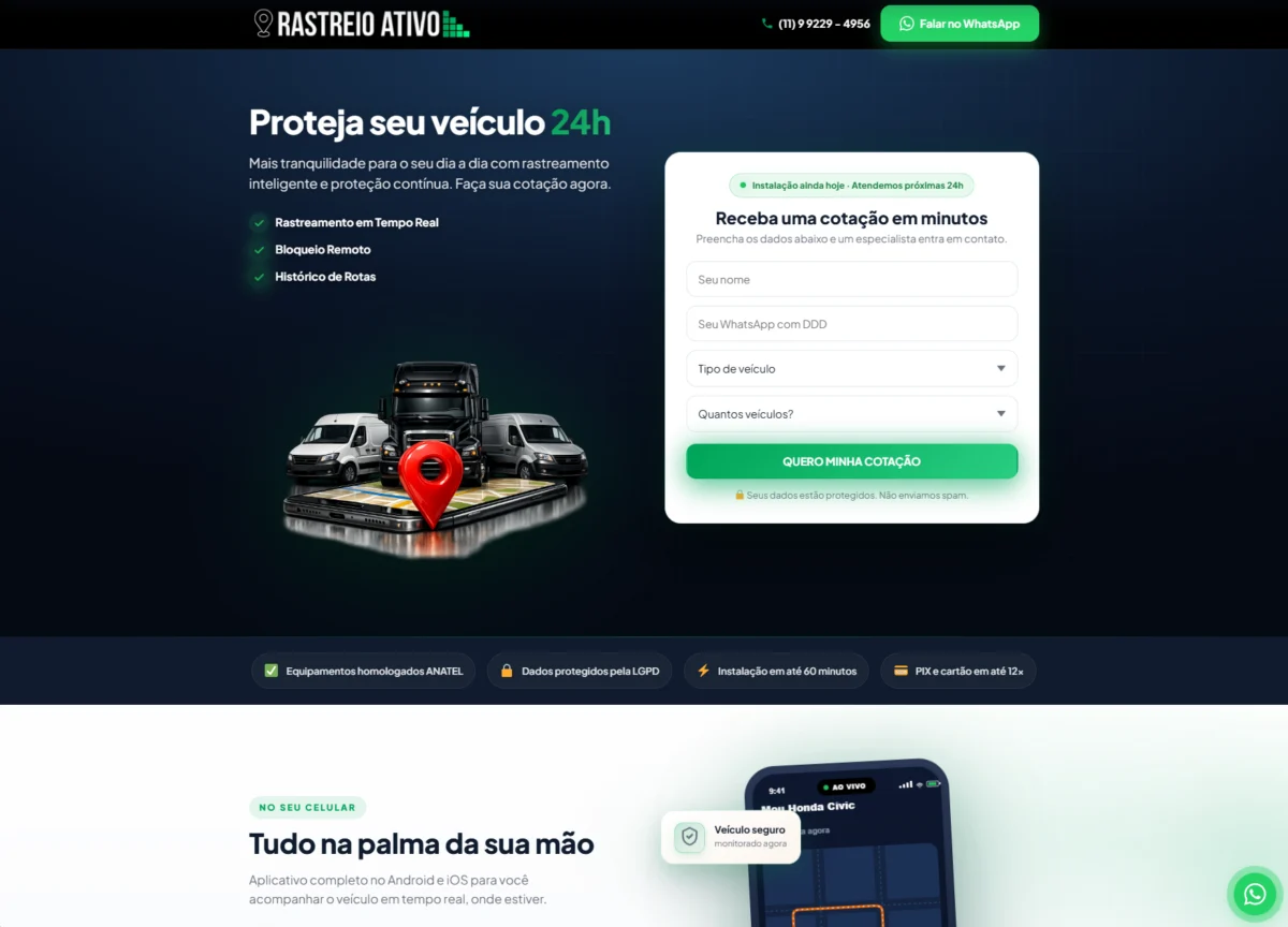 Página inicial do site Rastreio Ativo
