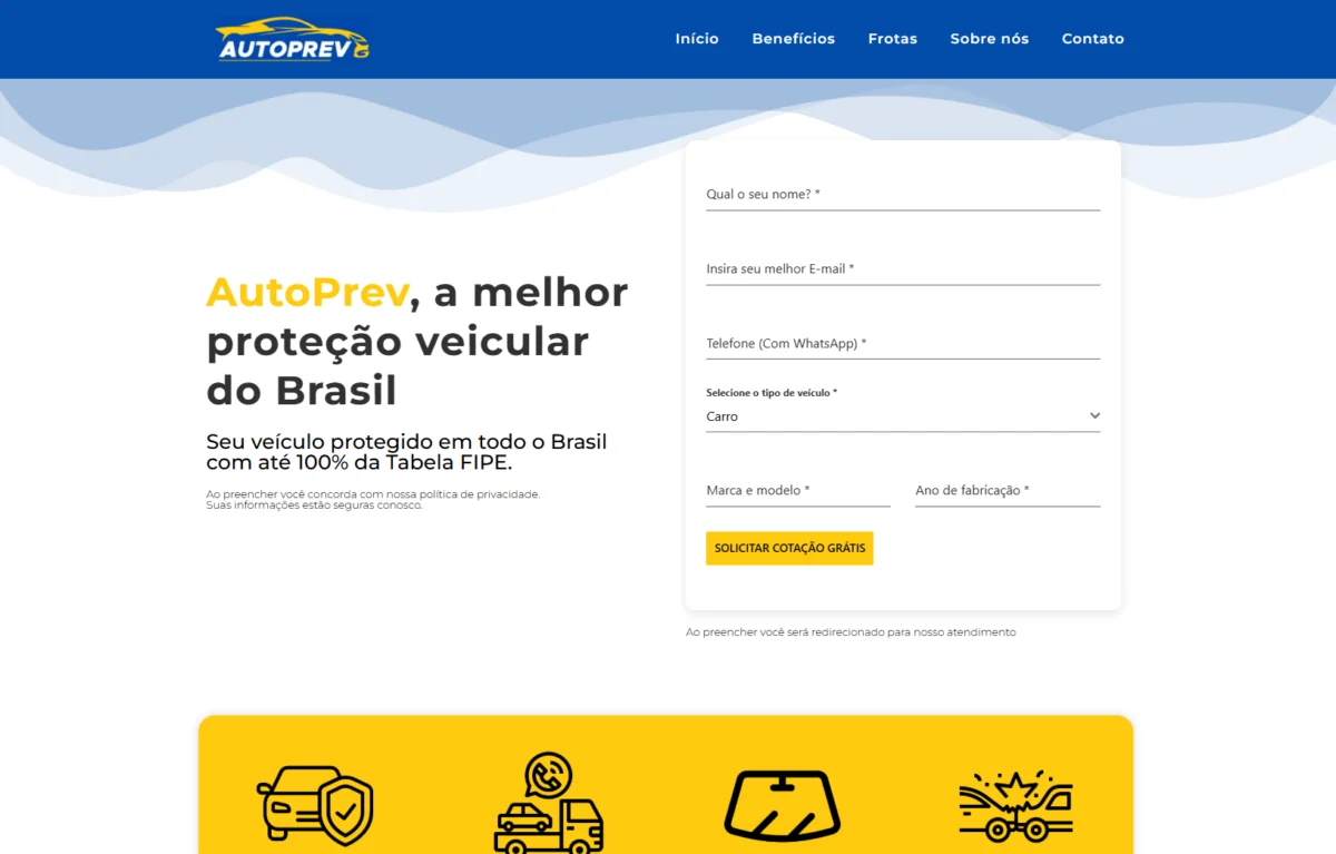 Página inicial do site AutoPrev
