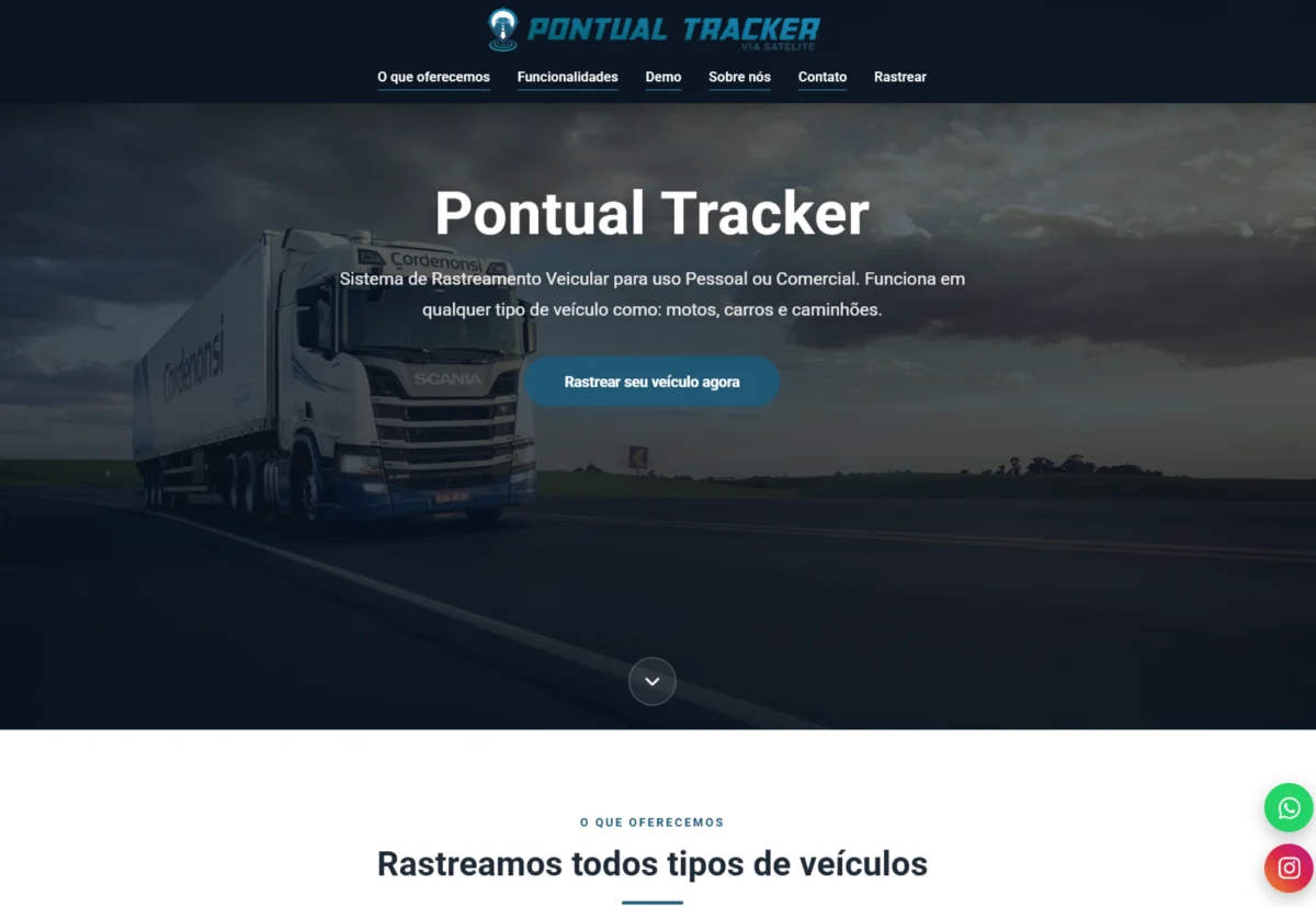 Página inicial do site Pontual Tracker